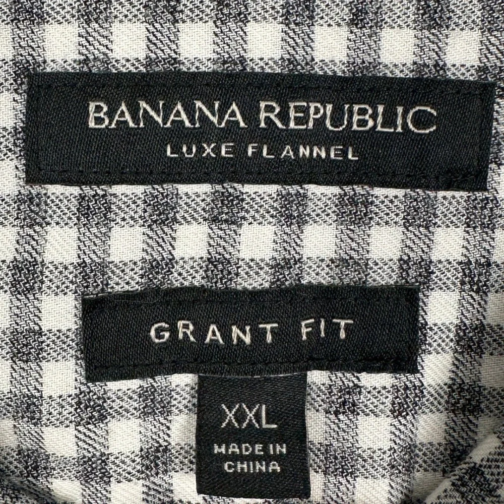 Banana Republic Shirt Mens 2XL Black White Grant Fit Luxe Flannel Gingham Check